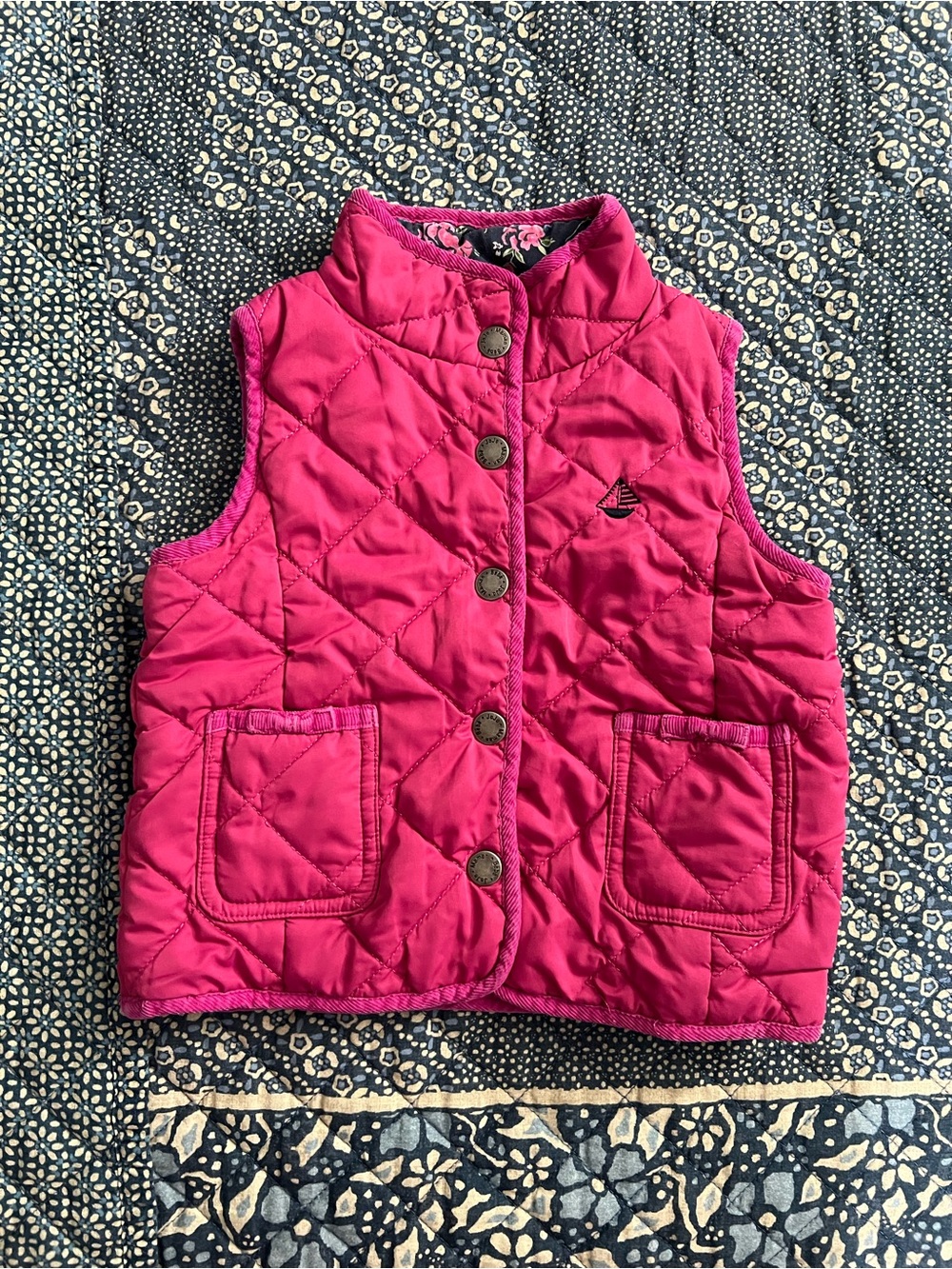 JoJo Maman BeBe Girls' Quilted Vest in Fuchsia Pink 12-18M